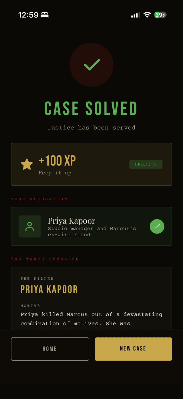Solve the case and earn XP